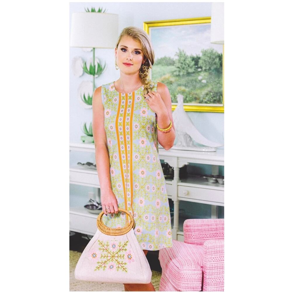 Spartina 449 Lulie Floral Sleeveless Shift Dress Sz M Coastal Preppy Retro 60s - Picture 2 of 11